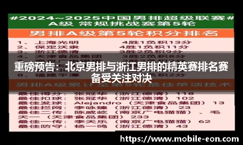 重磅预告：北京男排与浙江男排的精英赛排名赛备受关注对决
